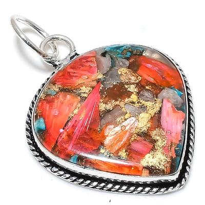 Pendentif Pierre Gemme Huître Épineuse Naturelle Fait Main Argent Sterling 925 2,17" V0D46