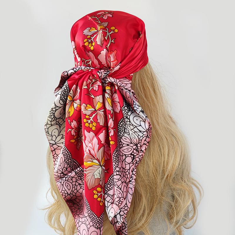 Lenço de Pescoço Xale Envoltórios Estampa Seda Cetim Cachecol quadrado Mulheres Muçulmanas Hijab Elegante Faixa de Cabelo Bandana design marca foulard