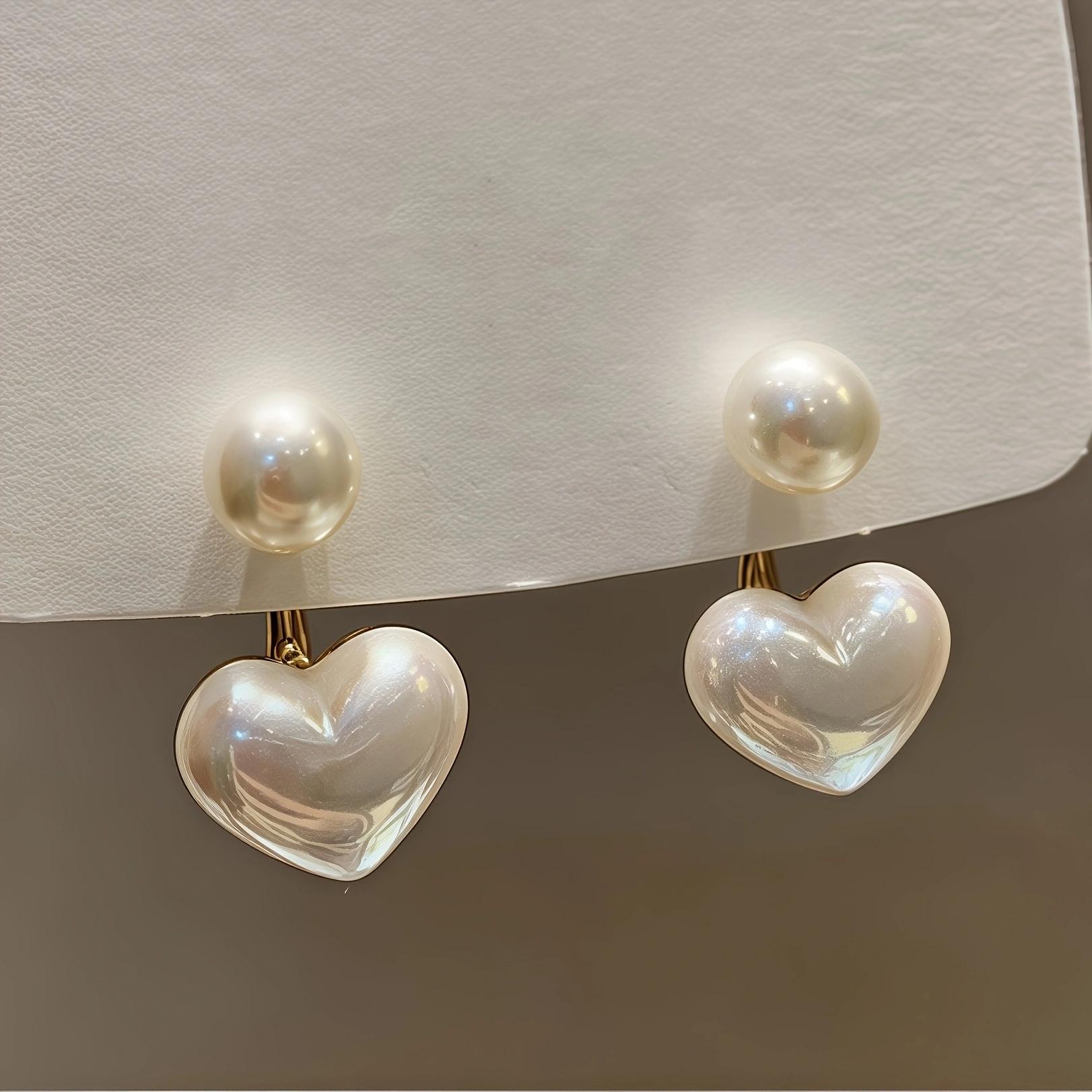 Retro Faux Pearl Heart Drop Earrings Elegant Simple Fashion Jewelry For Women Valentine Gift