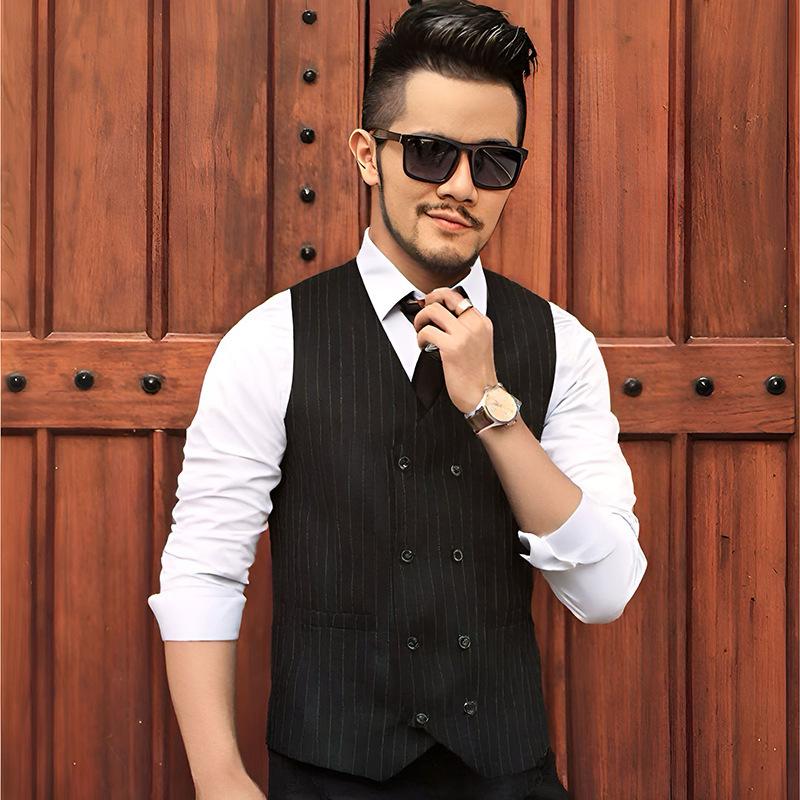 

Мужской темно-зеленый жилет в тонкую полоску, двубортный, для официального костюма, для бизнеса и свадьбы S чёрный