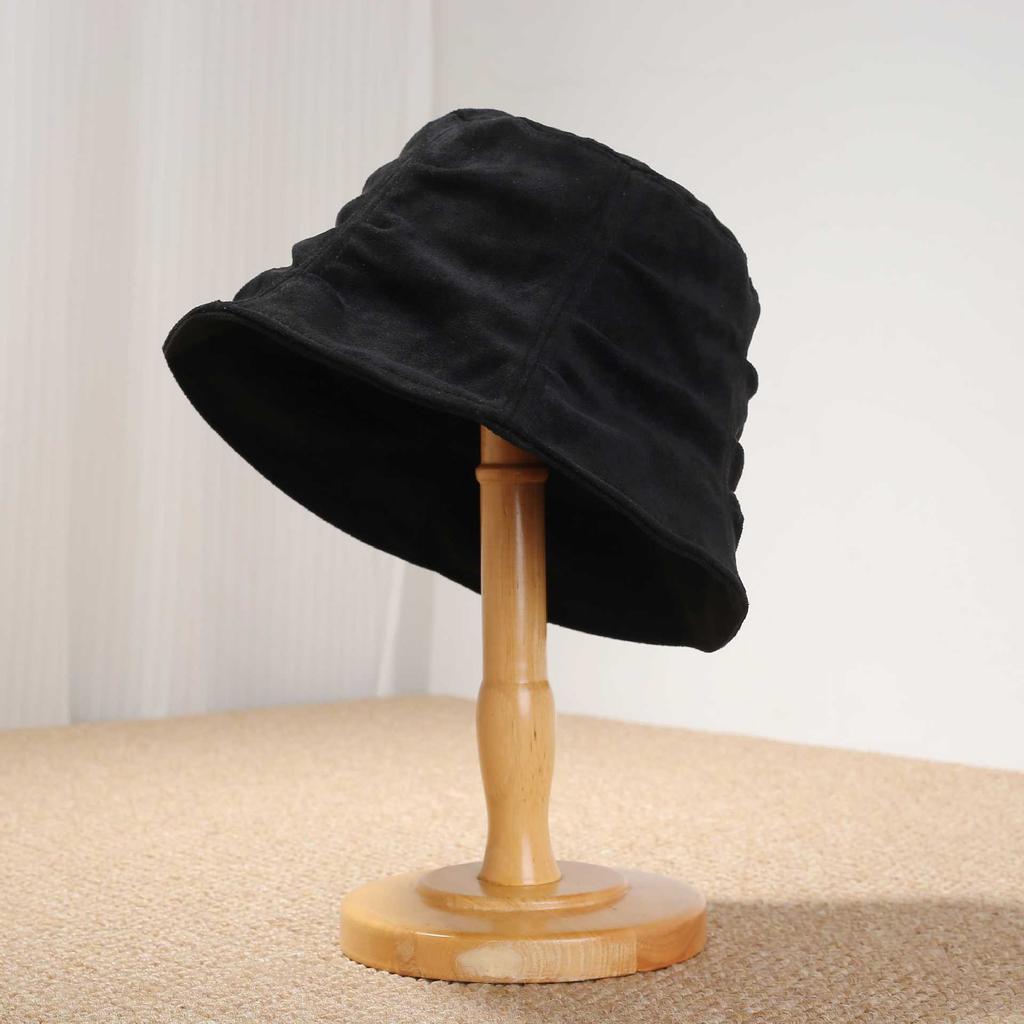 Retro Pleated Suede Fisherman's Hat Children's Versatile Face Small Bucket Hat Literary Temperament Basin Hat