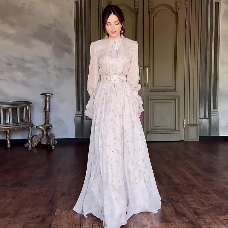 2024 Autumn Women's French Tea Break Floral Dress - Elegant and Stylish