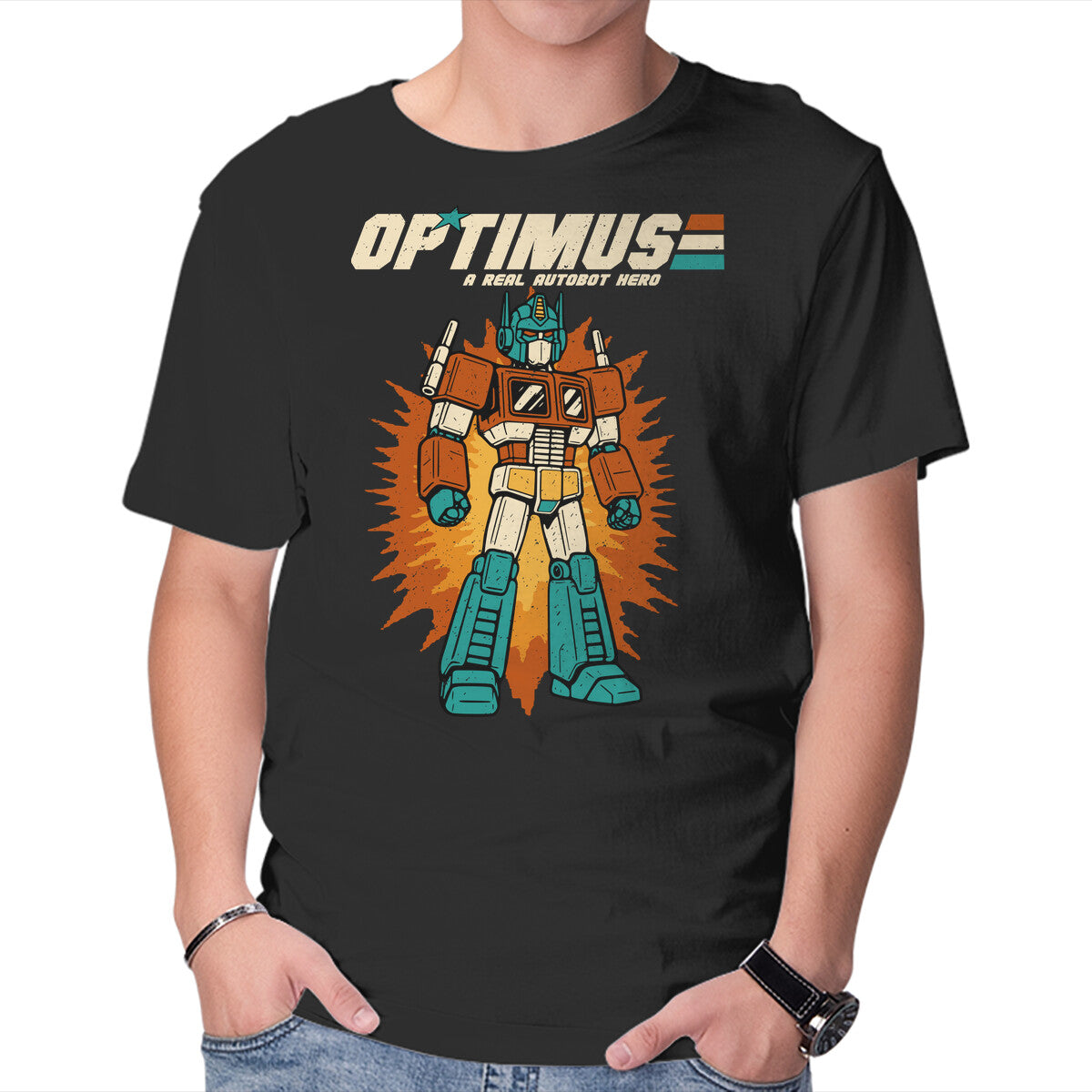 Unisex Crew Neck T-Shirt A Real Autobot Hero Graphic Short Sleeve Casual Tee XS