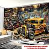 American Retro Hot Rod Garage Tapestry Vintage Car Art Wall Decor