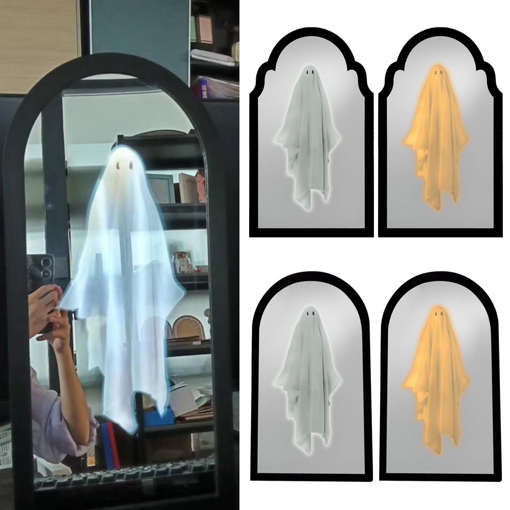 Halloween Ghost Mirror Night Light Halloween Spooky Scary Ghosts Table Mirror LED Ghost Hologram Mirror Decorations