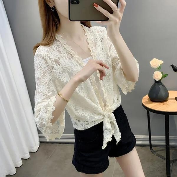 

WTEMPO Весна-лето Повседневные универсальные женские тонкие дышащие кардиганы Женские повседневные однотонные кружевные солнцезащитные шали пальто XXL бежевый