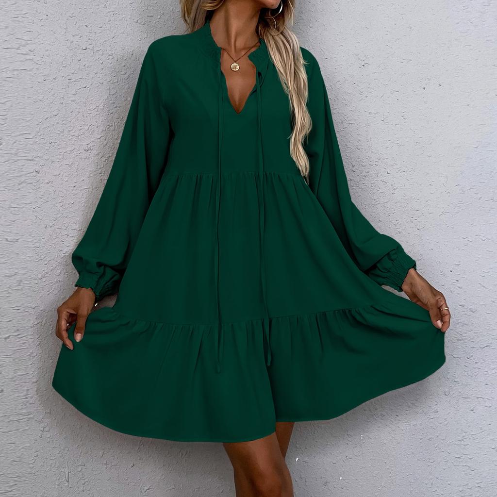 Women's Fall Long Sleeve Maxi Dress V Neck Hollow Out Eyelet A Line Long Casual Party Dresses