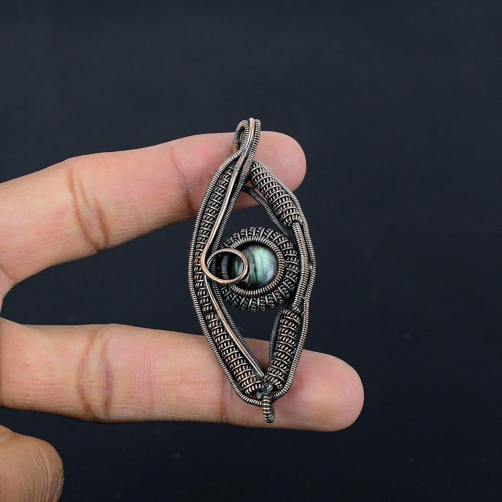 Labradorite Pendant, Handmade Gemstone 999 Copper Wire Wrapped Eye Pendant Antique Jewelry, For Gift Silver Jewelry