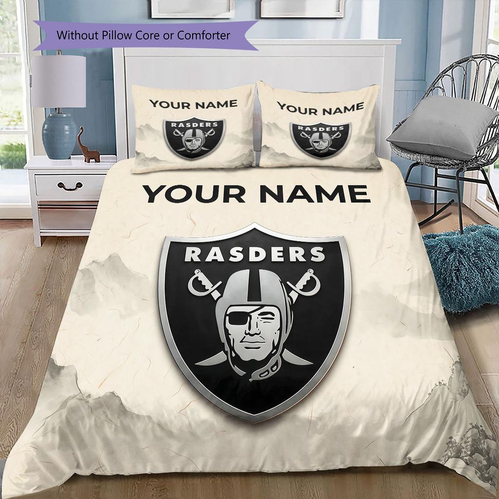 Custom Name,Las Vegas Raiders Pattern Bedding Home Decoration Birthday Gift ( 1 duvet cover + 2 pillowcase, without core),fan merchandise.