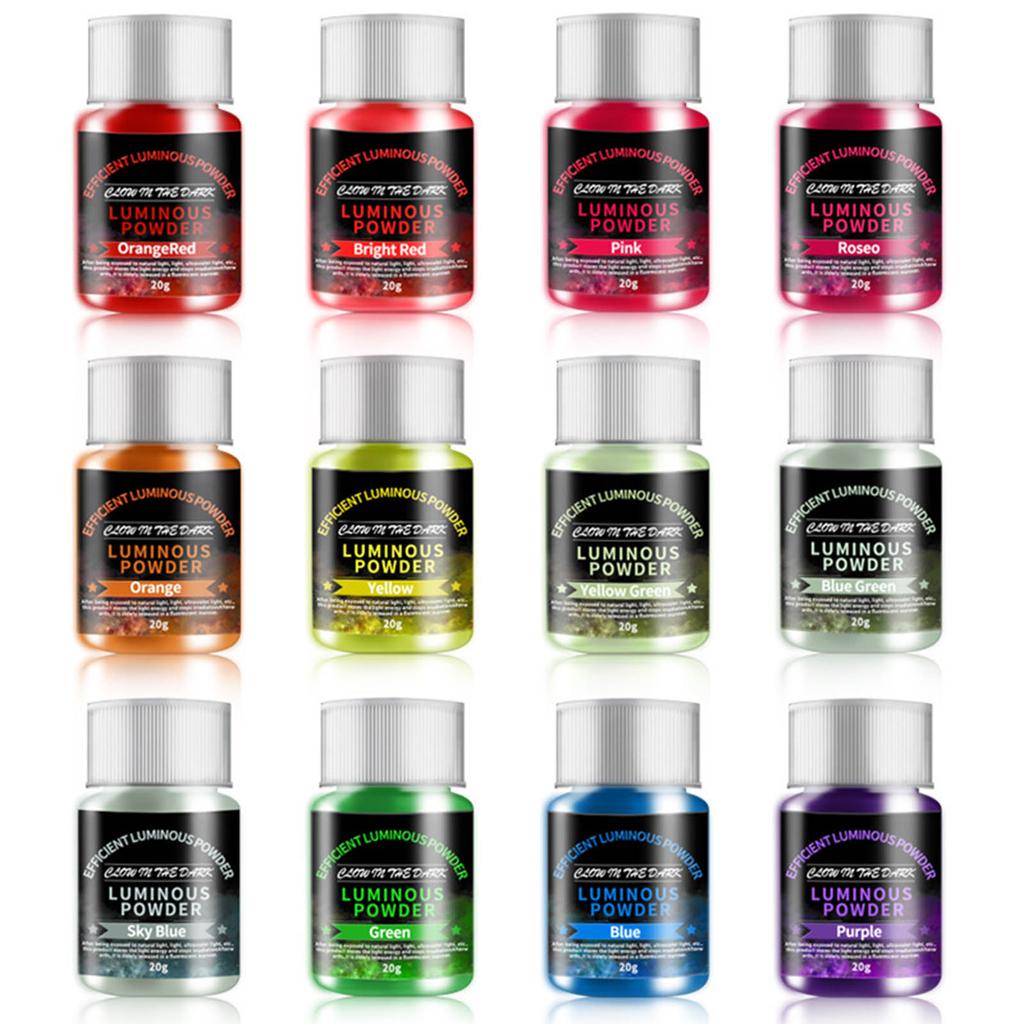 Glow in The Dark Pigment Powder 12 Colors Luminous Powder Epoxy Resin Pigment for Nails Acrylic Paint Glitter Powder DIY