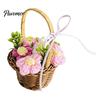 Mini Woven Basket with Flowers Hand Knitted Wool Flower Basket, Decorative Crocheted Floral Exquisite Desktop Ornaments Ribbon, Plant Ornament