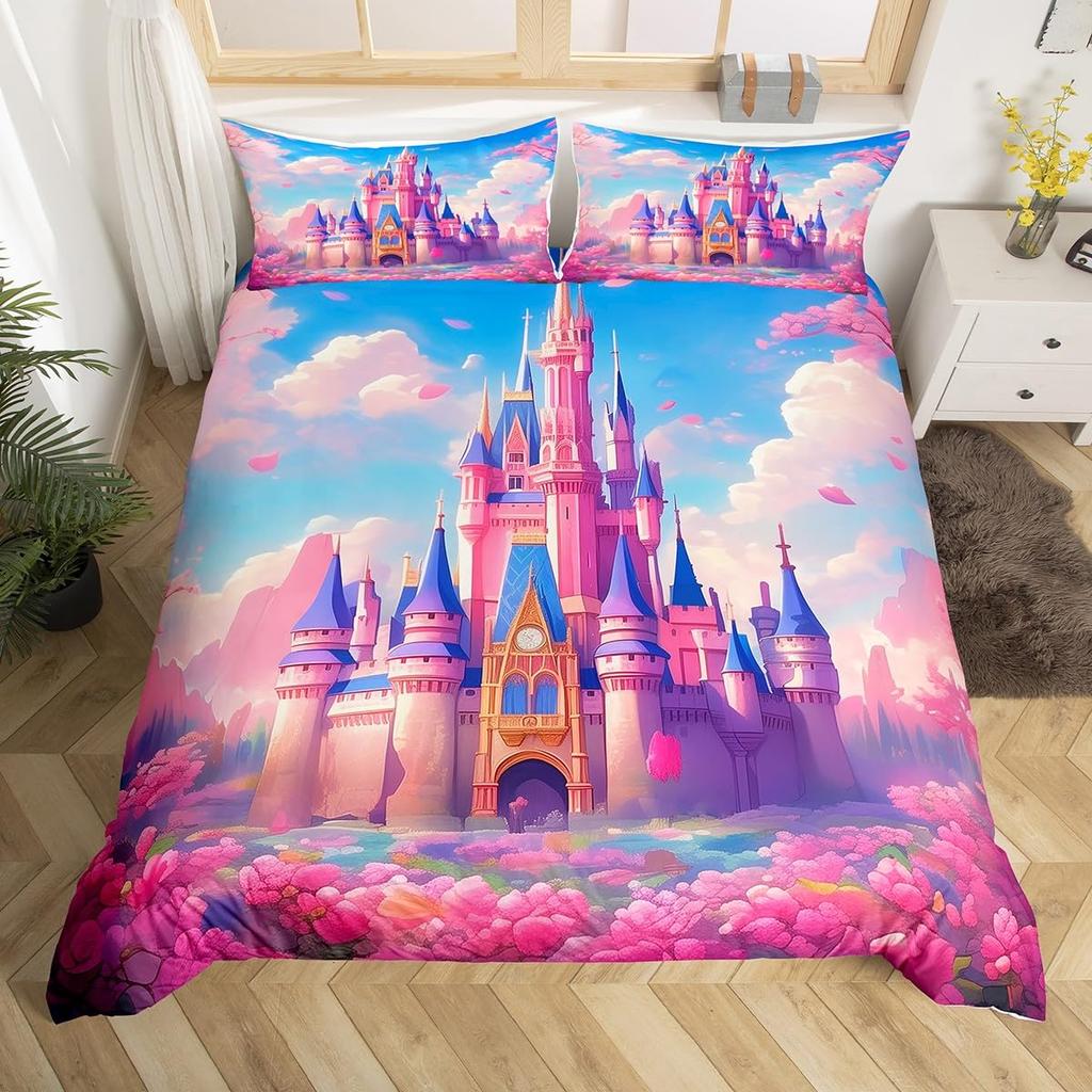 Castle Duvet Cover Sets For Girls Queen Twin Size Lightweight Down Quilt Covers Room Decor 2 Pillowcases 1 Duvet Cover No Quilt