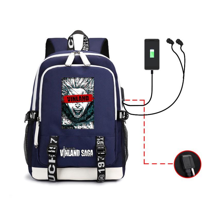Vinland Saga Anime Rucksack für Studenten und Berufstätige - Zweilagige Oxford-Stofftasche mit USB-Anschluss, atmungsaktive gepolsterte Träger