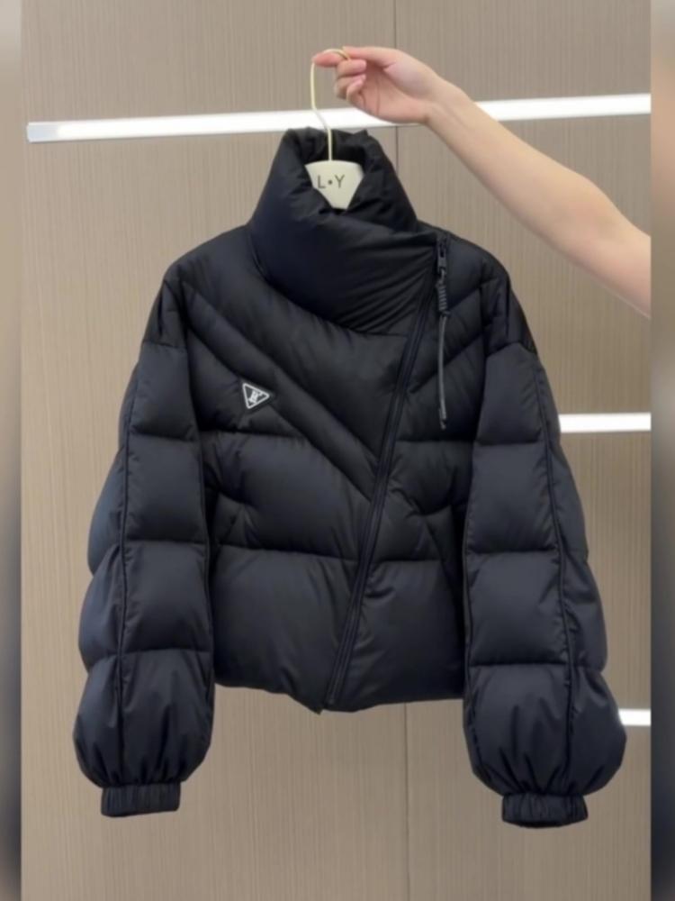 Warm Black Winter Coat Short Puffer Jacket Stylish Cotton Outerwear