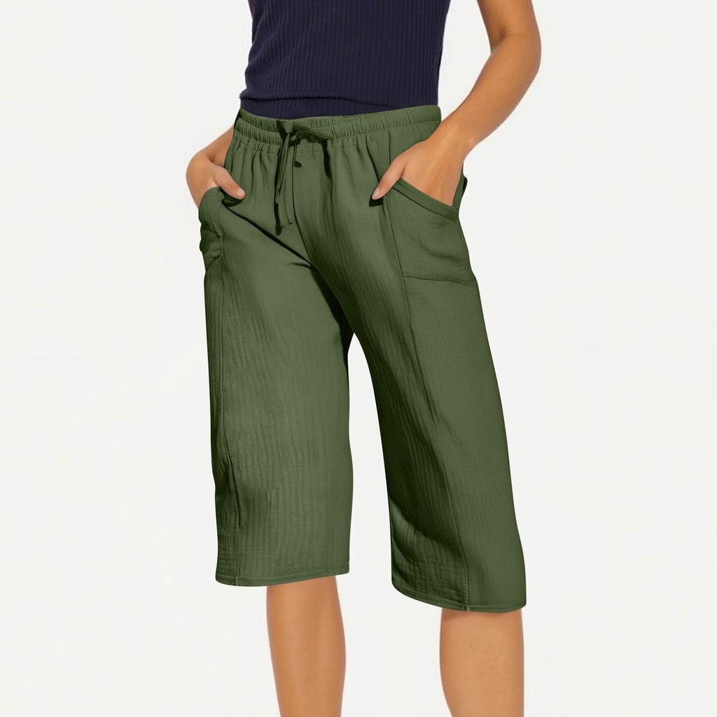 Women's Summer 3/4 Trousers  Summer Trousers With Pockets Causal Loose Trousers Fabric Trousers Sport Leisure Beach Trousers