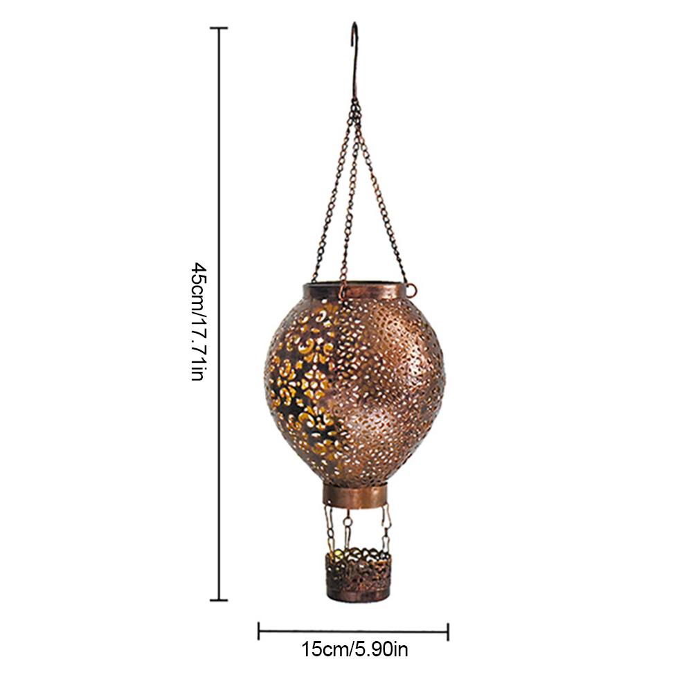 Solar Powered Hot Air Balloon Lantern 600mAh Metal Glowing Hollow Lantern Retro Hot Air Balloon Light for Birthday Holiday Party