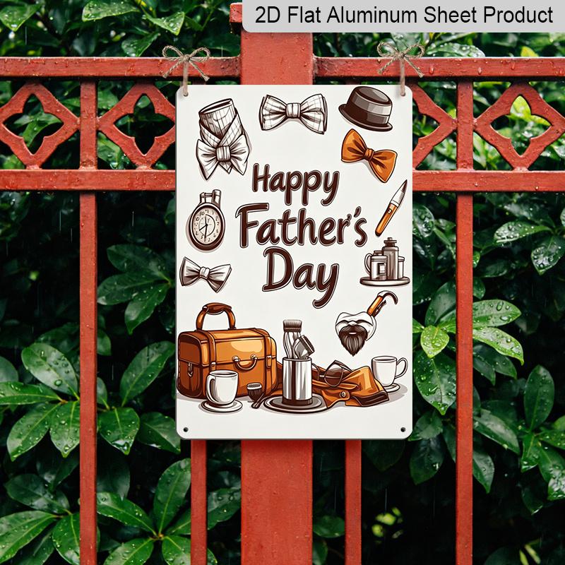 2D Flat, 1pc Gentleman's Accessories Father's Day Metal Wall Art Sign "Happy Father's Day" - 8*12 Inch Aluminium Home Decor, Retro Dapper Style Wall