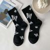 Butterfly Women's Spring Mid-Calf Black & White Scrunched Socks - Trendy Street Sport Style