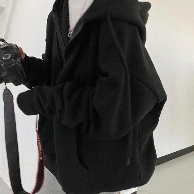 Vintage Korean Women Oversized Zip Up Hooded Jacket Long Sleeve Harajuku Fashion Solid Color Sweatshirt Autumn