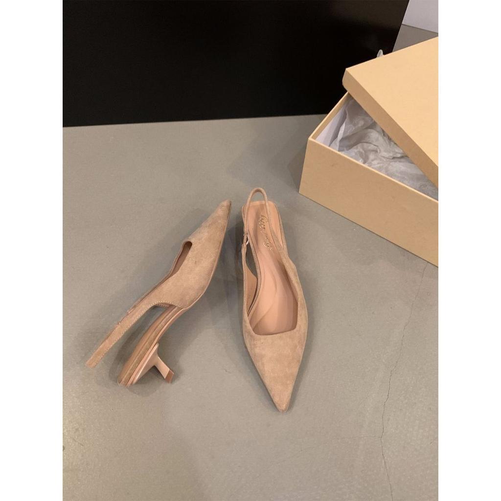 Brown retro high heels bag head sandals fairy shoes 2025 new spring and summer with skirt pointed single shoes