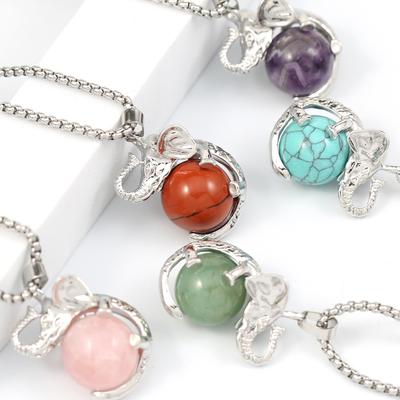 Women Necklace Natural Stone Agates/Rose Quartz Elephant-Shaped Pendant Metal Chains Charms For Women Love Romantic Gift