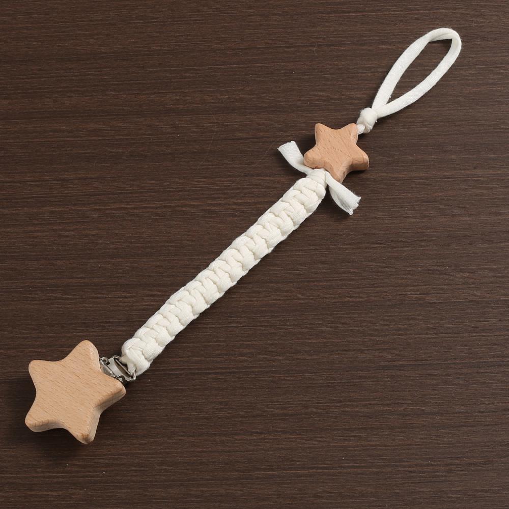 Baby Beech Wood Pentagram Pacifier Clip Handmade Woven Cotton Soother Nipple Chain For Baby Nursing Teether Chewing Toys Gift