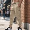 Men Cargo Jogger Sweatpants, Elastic Drawstring Waist Zippered Thigh Cargo Pocket Side Hand Pockets Ribbed Ankle Cuffs Soft Casual Athletic Trousers