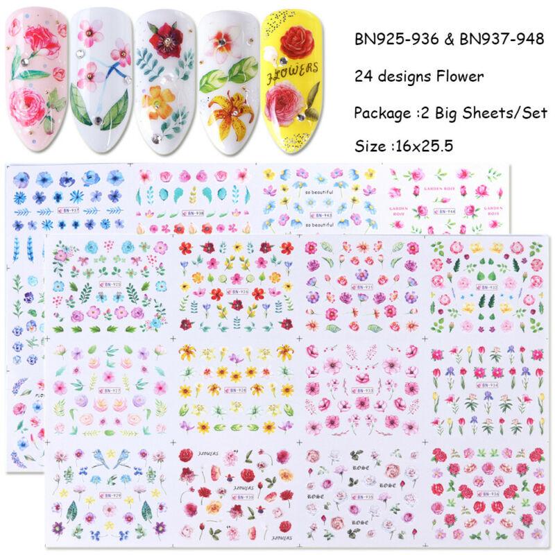12 vzorů Kvetoucí květiny Nail Art Water Transfer Samolepky Obtisky Dekorace