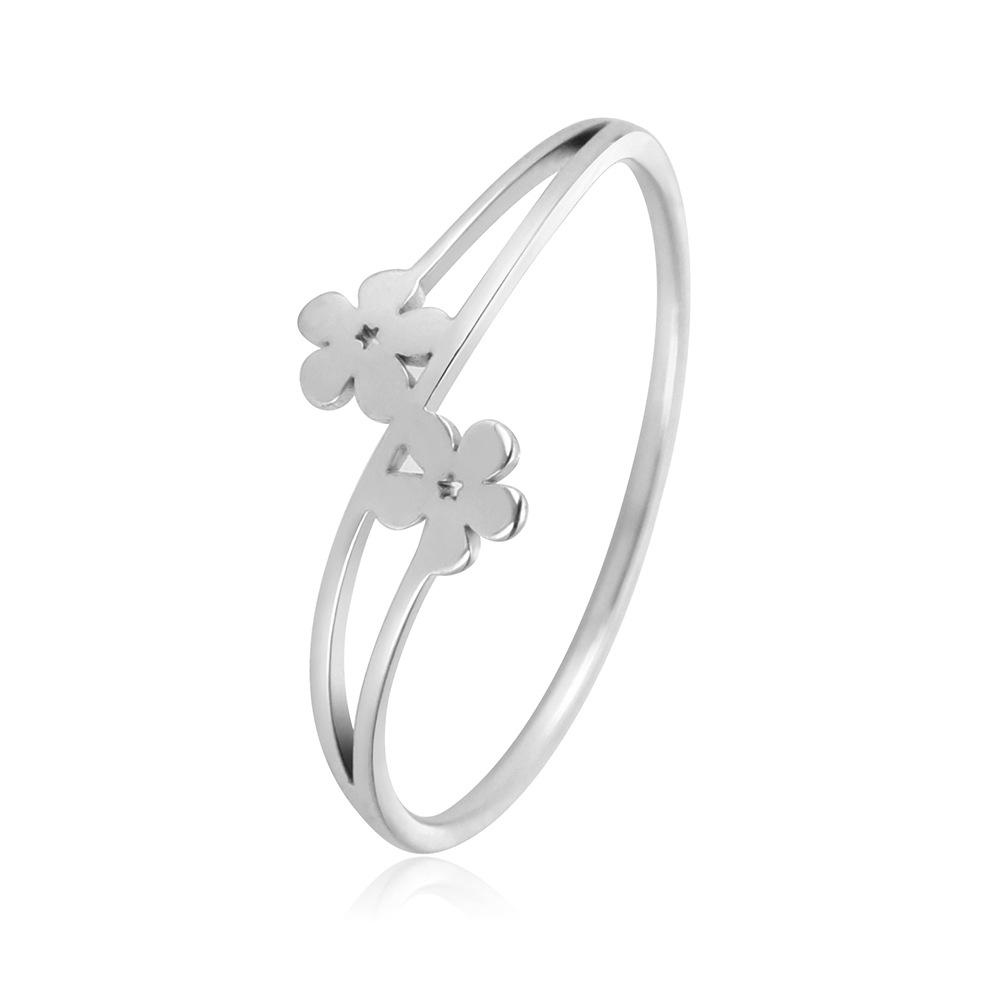 Simple Women s Titanium Steel Ring Elegant Versatile Five Petal Flower Design Delicate Jewelry No. 7