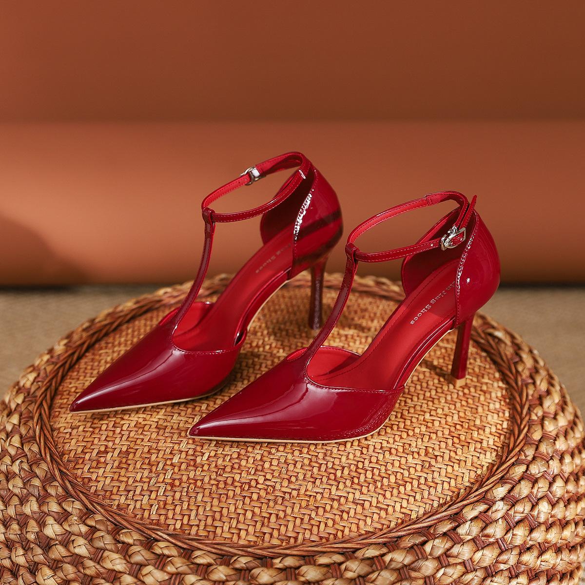 

2199-10 sexy T with pointed high heel sandals women s summer new white thin heel hollow sandals women s shoes 40 бордовый