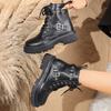 Large Size Double Belt Decorative Buckle Martin Boots Women's Autumn and Winter New Round Head British Wind Locomotive Boots