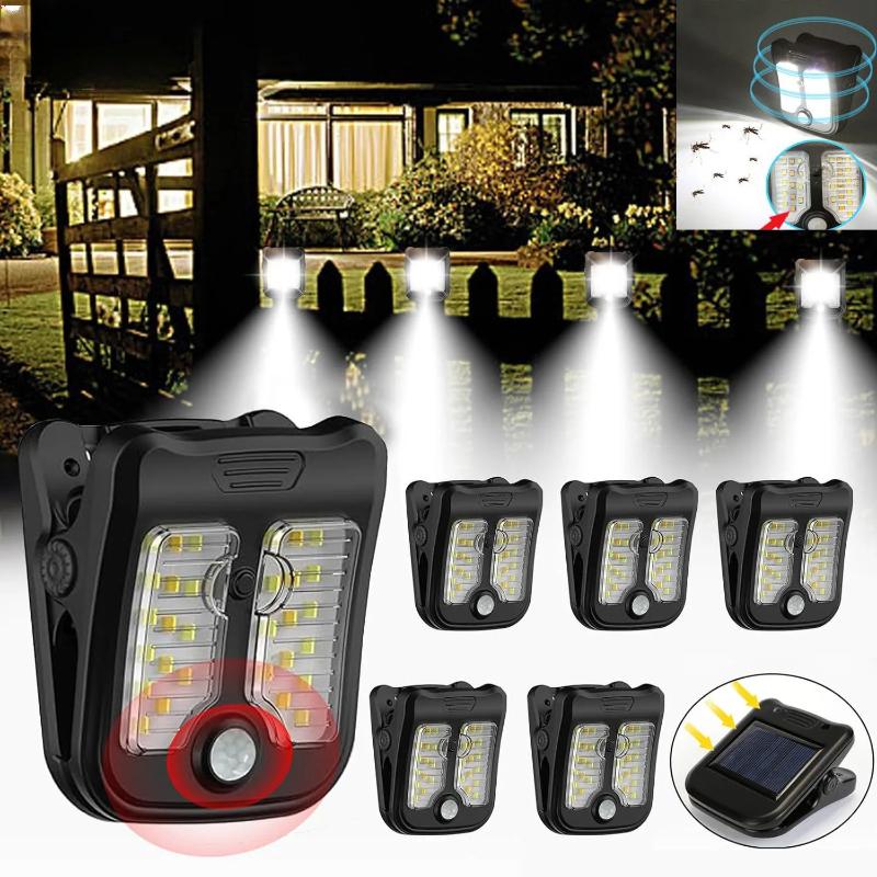 8PCS Clip on Solar Lights LED Outdoor Motion Sensor Garden Light With 4 Lighting Modes Waterproof For Camping Fence Garage Lamp