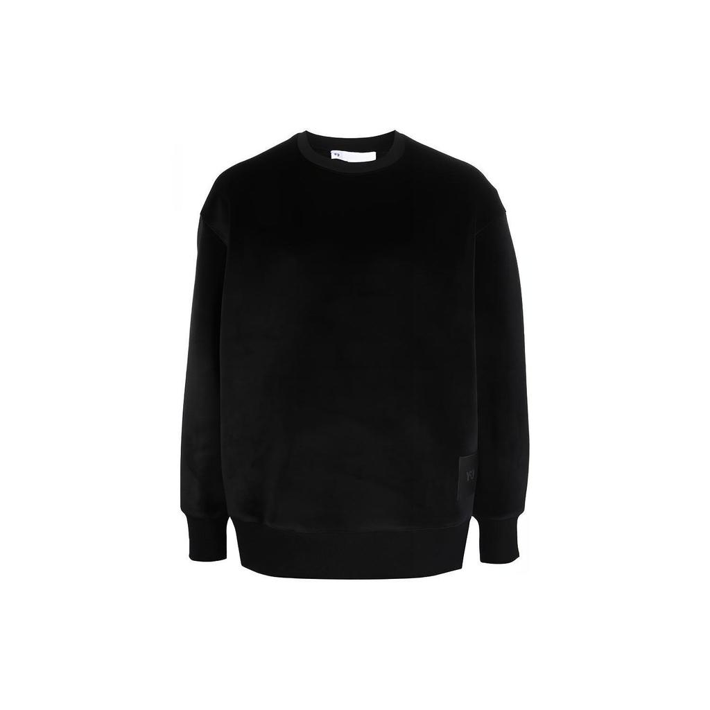Y-3 FW21 Logo Velvet Solid Color Crewneck Sweatshirt Unisex Sweatshirt Black HB3339
