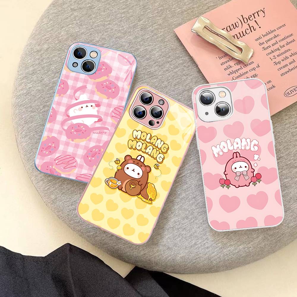 Kawaii Cute Rabbit M-MolangS Anime For IPhone 14 13 12 Mini 11 Pro XS Max X XR 14 Plus Tempered Glass Cover