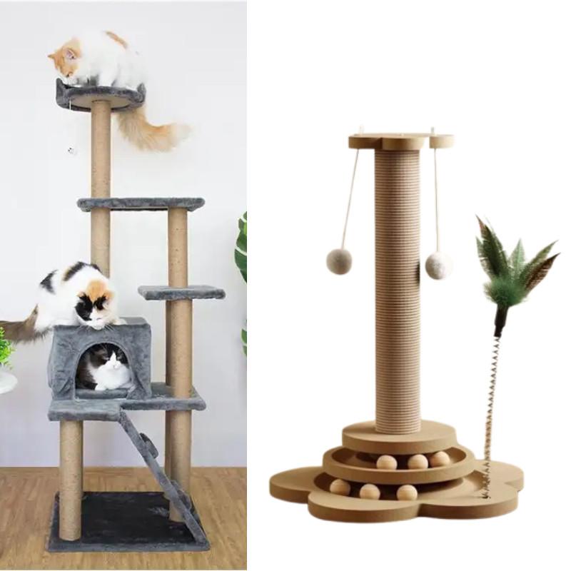 Wooden Cat Scratcher With Rope Play Toy For Pet Enrichment And Entertainment