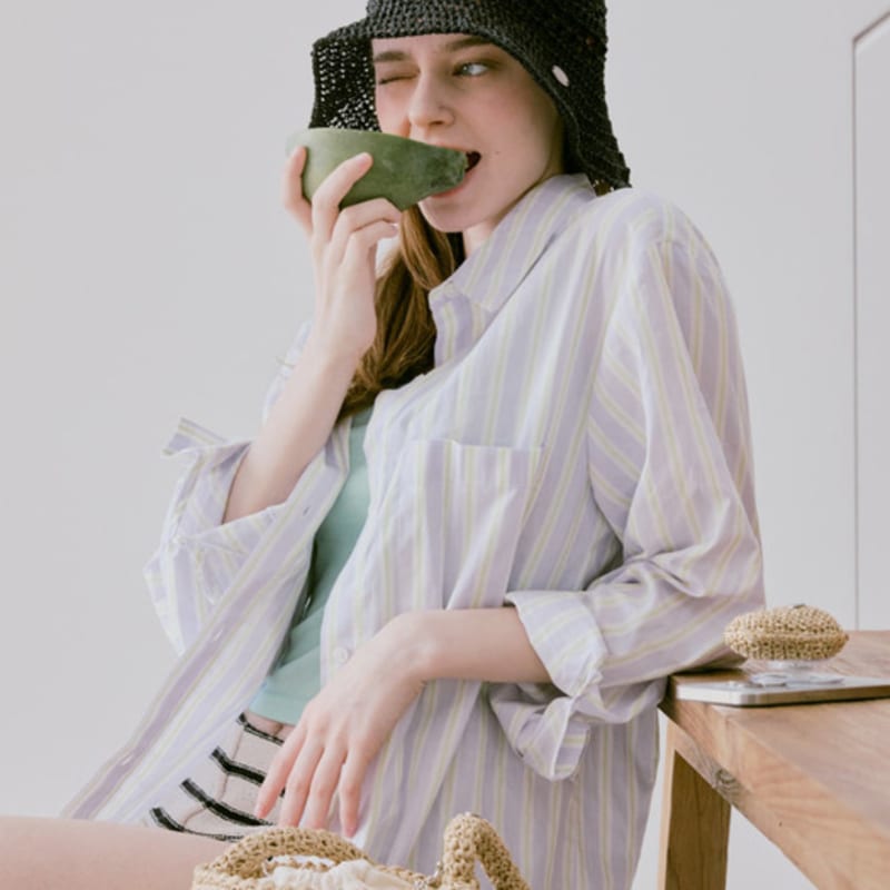 Slowslowly No.215 / Lily Metallic Crochet Wide Bucket Hat _ Black