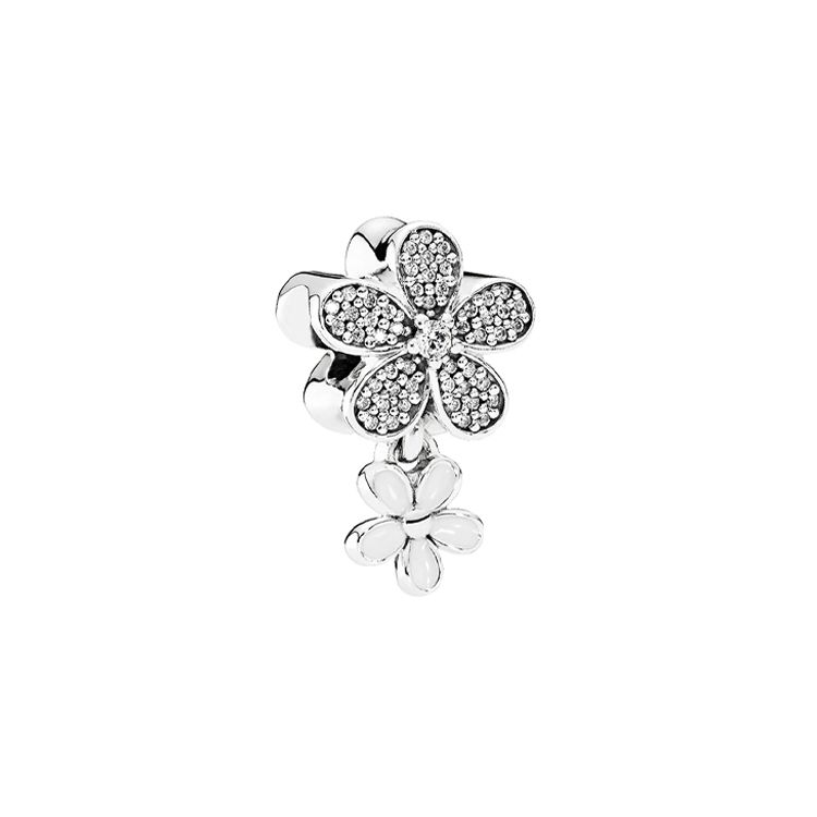 Pandora Two-Tone Dazzling Daisy Charm Unisex Charm 792098CZ Box,Silver