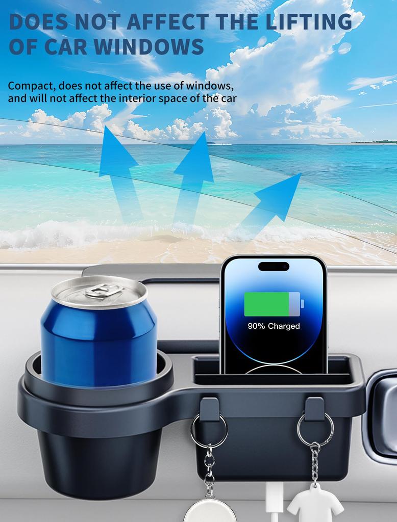 Car Drink Window Gap Cup Holder Smartphone Stand Storage Compartment Hook Ideal for Adding Drink Holders to Your Car Fits 74mm with TPR Charging Made