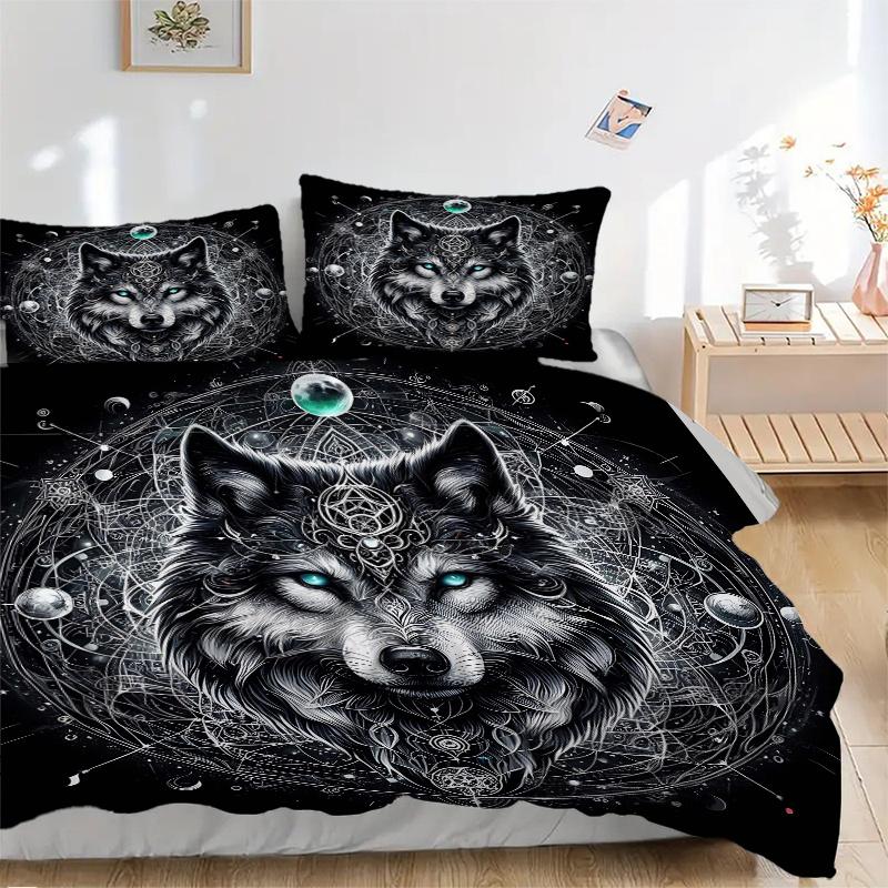 3pcs Wolf Quilt Cover Set (1 Quilt Cover + 2 Pillowcases Without Pillow Core), High-Definition Printing for Home and Dormitory.J099