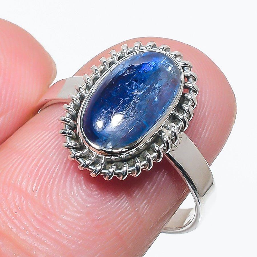 

Natural Blue Kyanite Gemstone Handmade 925 Solid Silver Jewelry Ring Size 8 P2L65