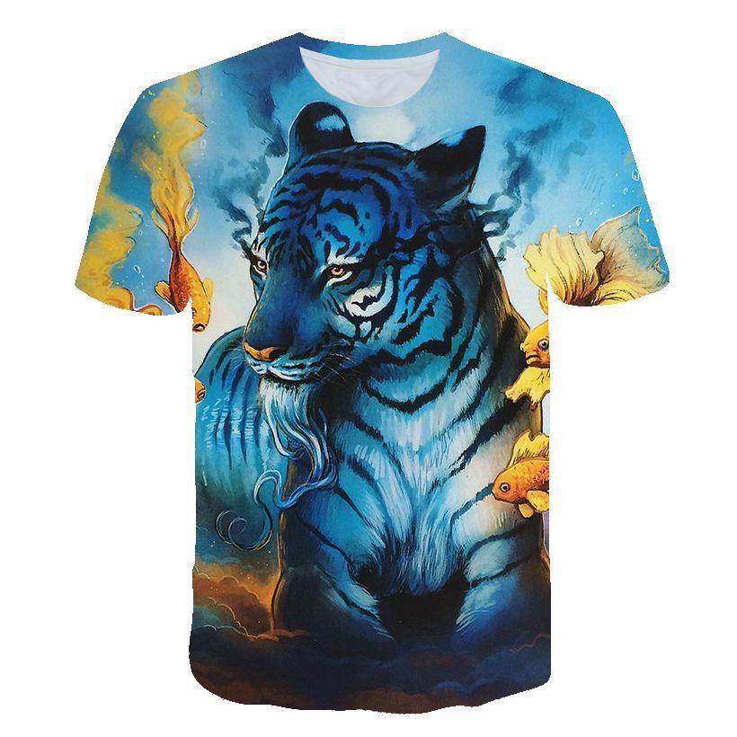 Men O Neck Short Sleeve Tops Man Tiger Animal Pattern Summer 3D Digital Print T Shirt Plus Size