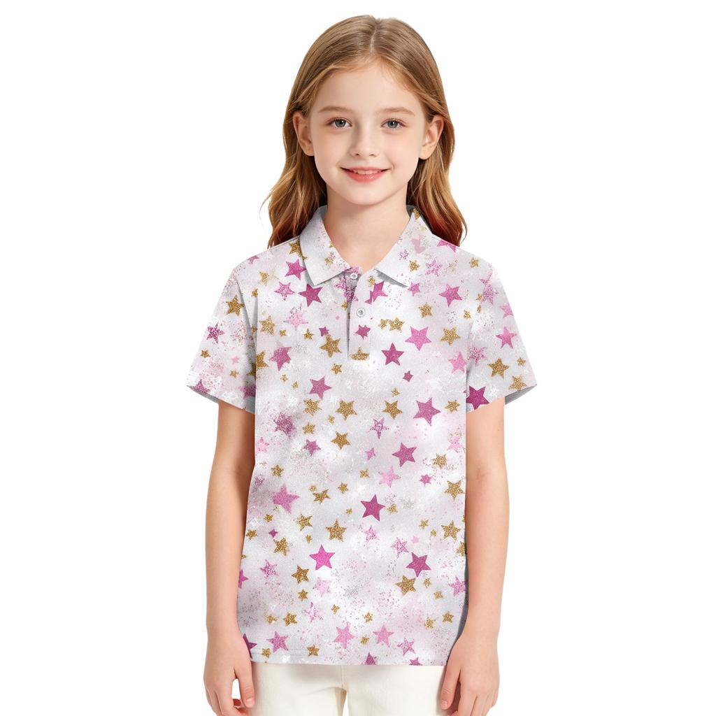Girls' Polka Dot Print Casual T-Shirt for School Uniform and Everyday Wear