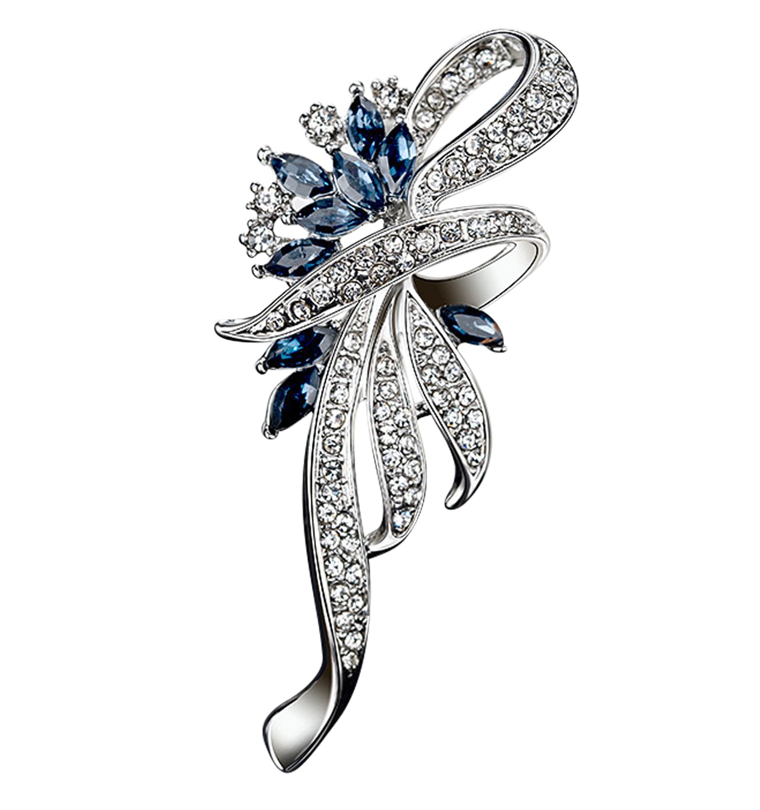 

Brooch Corsage Crystal Formal Stylish Wedding Suit Ribbon Bijou Blue [Herbeluemily] HM-0174-R05-BU синій