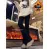 Women's High-Waisted Black Petite Slim Fit Fleece-Lined Flare Jeans for Autumn/Winter