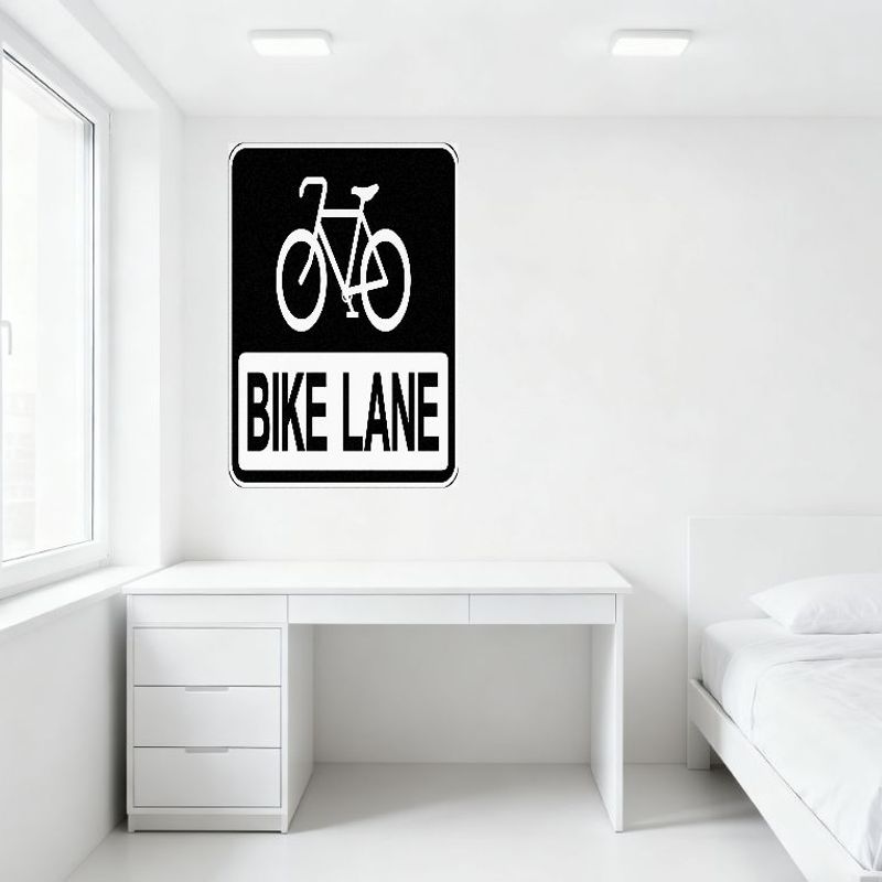 Rectangular Black & White Bike Lane Metal Tin Sign, Bicycle Outline Wall Decor for Home Office Garage, Vintage Traffic Warning P