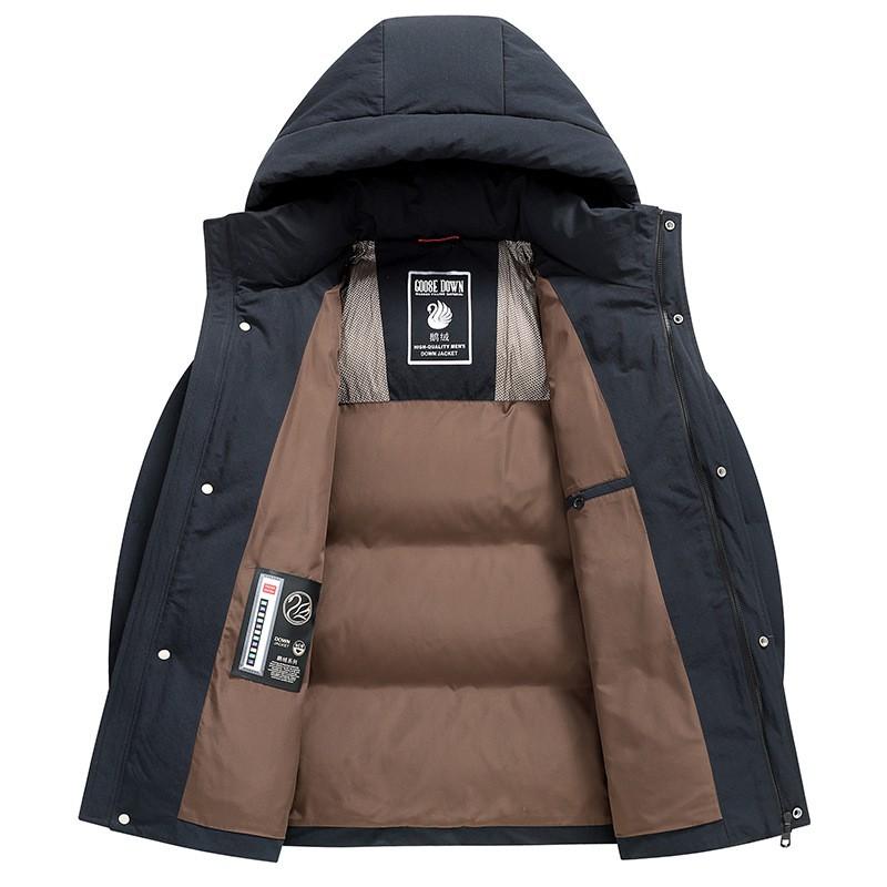 Mens Winter Down Jacket Stand Collar Detachable Hood Thick Warm White Duck Business Casual