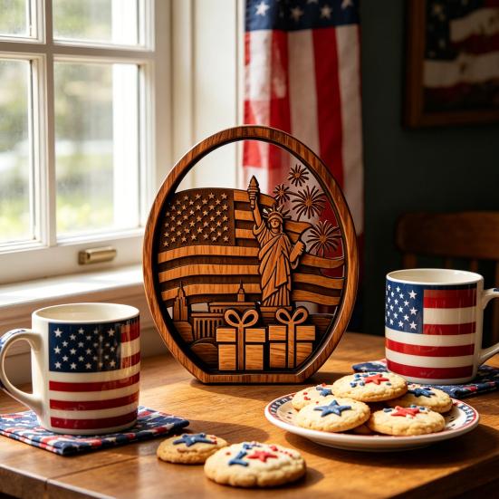Patriotic 4th of July Table Centerpiece Wooden America Flag Lady Liberty Standing Sign for Independence Day Farmhouse Tiered Tray Decor