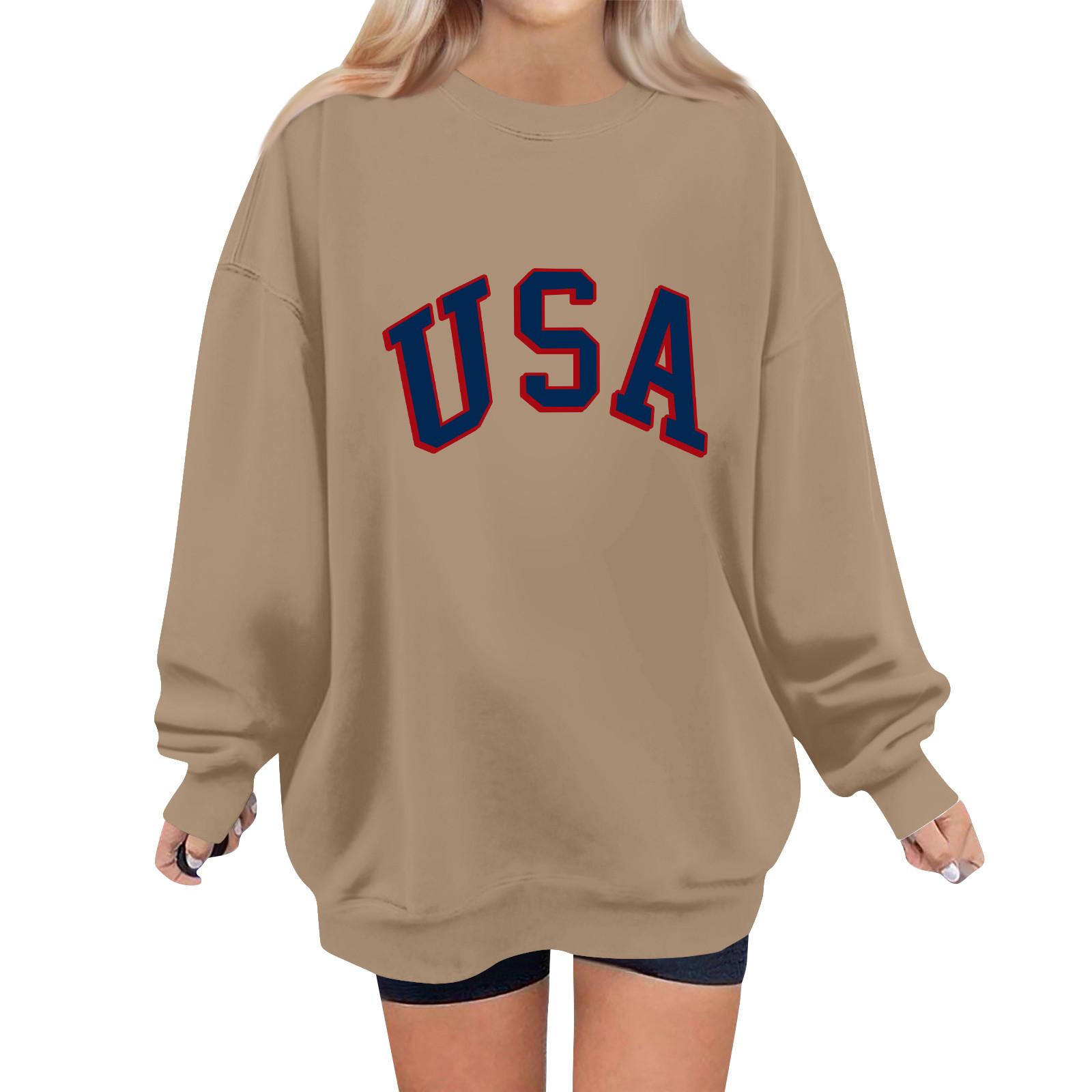 Женская мода повседневная толстовка с длинным рукавом с буквенным принтом и круглым вырезом XL