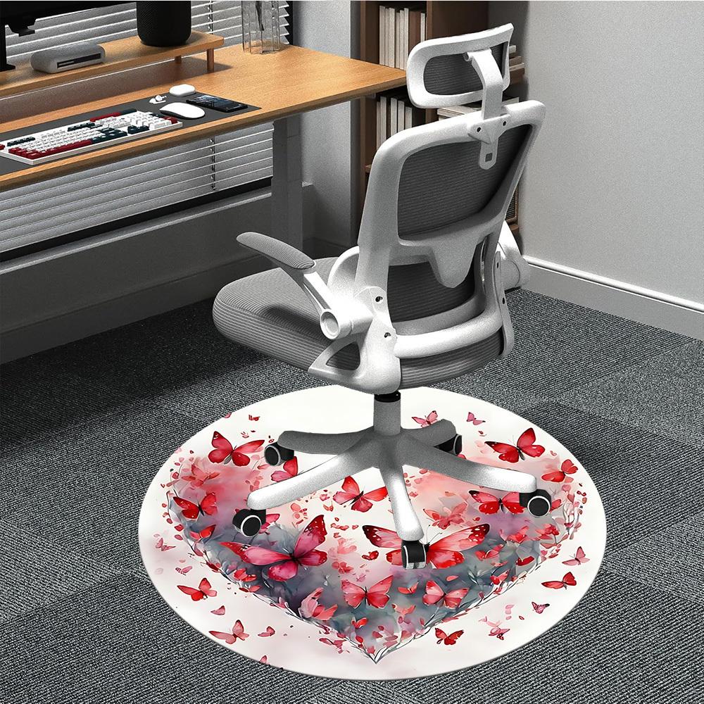

1pc Butterfly Heart Office Round Area Rug, Mat Suitable ForOffice, Under Office Chairs Bedroom Living Room Home Decor, Room Deco 80cm