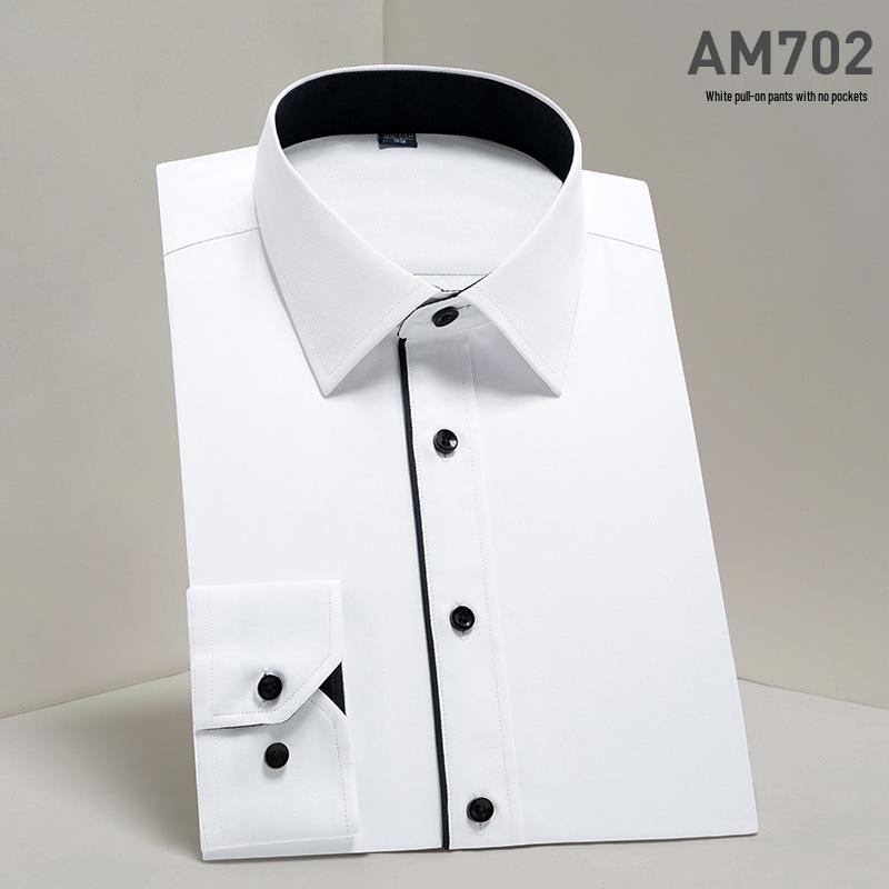 2025 Spring/Summer Men's Iron-Free White Long Sleeve Business Casual Shirt - Plus Size Available